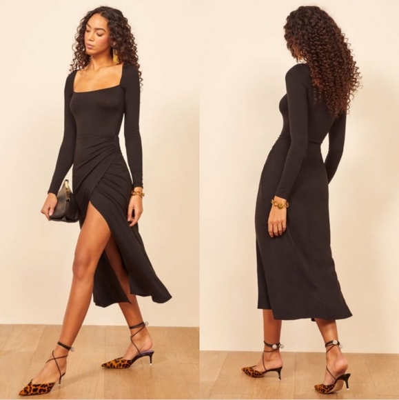 Reformation Dottie Dress Black LBD Mini Jersey - Picture 7 of 7